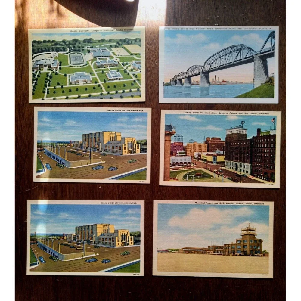 Linen Postcards Nebraska Landmarks - Ephemera -UnPosted-Curteich -Vintage- 5 x 3